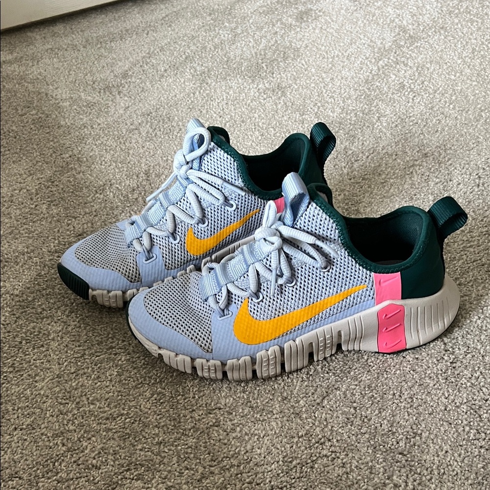 Nike Free Metcon 3 Sneakers - White, Yellow, and Pink